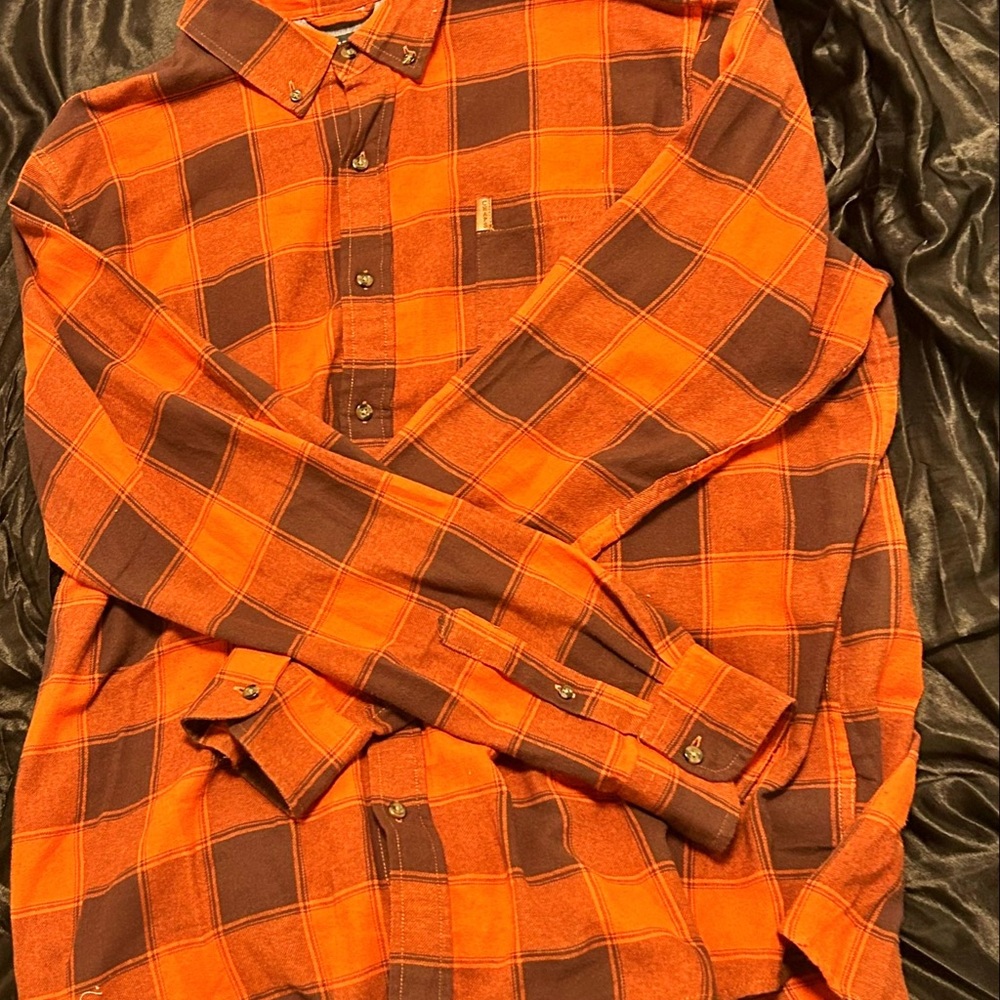 Chaps Orange and Brown Casual Button Down Shirt